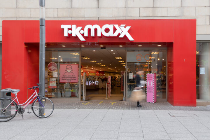 Koblenz, Germany - January 13, 2022: entrance and facade of the local TK Maxx store. TK Maxx is a subsidiary of the American apparel and home goods company TJX Companies.